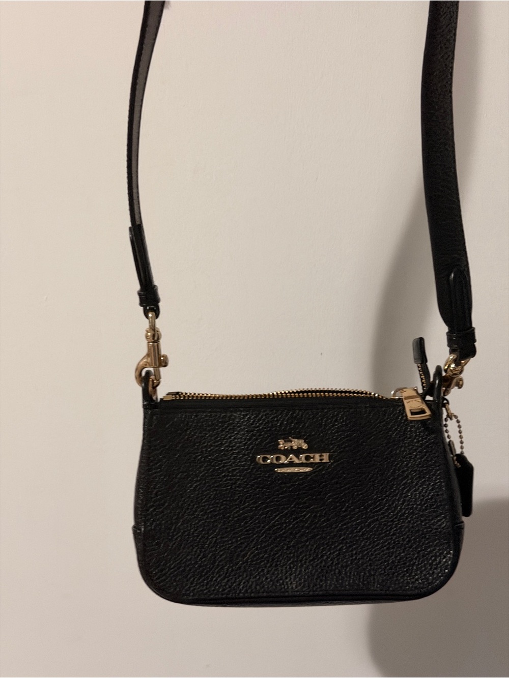 Coach Black Pebbled Leather Mini Crossbody with Gold Hardware